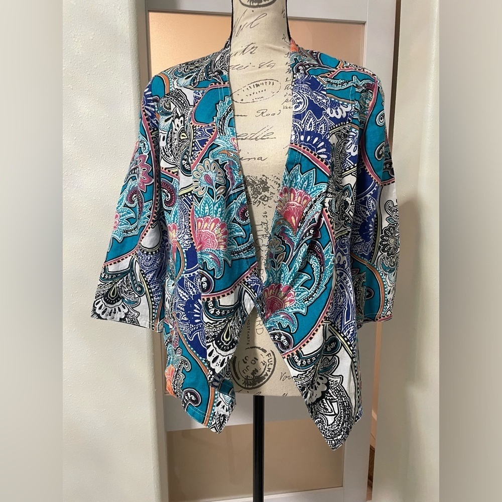 ⭐️ Chico's paisley open jacket SZ 0 Small EUC